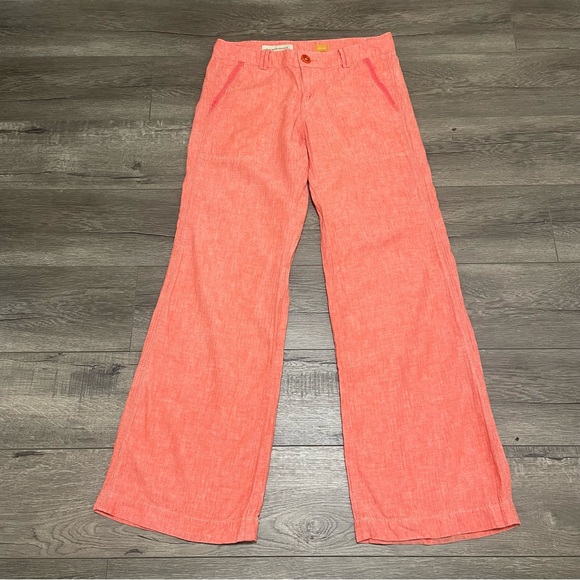 Anthropologie Pilcro Orange Linen Cotton Wide Leg Pants Sz 4 - Picture 2 of 10